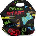 Boys Lunch Bags Neoprene Kids Lunch Box Game Theme Reusable Waterproof Lunch Tote Organizer for Work Outdoor Travel Camp Picnic