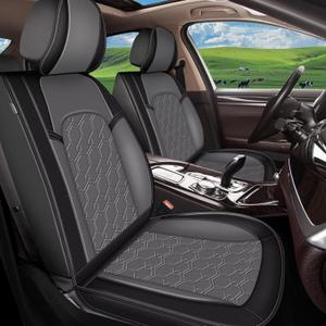 Fit for Subaru Outback Seat Covers 2010-2024 2025 - Full Set Waterproof Leather Car Seat Covers Compatible Airbag2 Row 5 Seat, Black & Grey