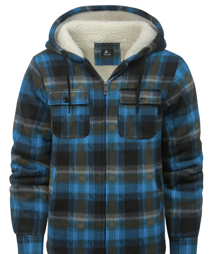 ZITY Heavy Thick Hoodies for Men Plaid Flannel Warm Sherpa Fleece Lined Winter Full Zip Up Coat (3X-Large, Blue, Green)