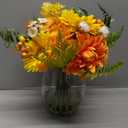 Fake Flowers in Vase with Fake Water, Realistic Faux Silk Dahlia & Gerbera Daisy Artificial Flower Arrangements for Fall Winter Home Wedding Thanksgiving Birthday Party Decor & Gift (Yellow & Orange)