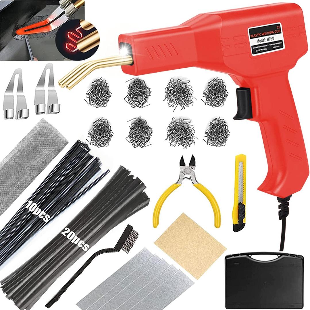 Upgraded 220W Plastic Welder Bumper Repair Kit,2-in-1 Plastic Welding Kit 800PCS Hot Staples & 30pcs Plastic Welding Rods,Hot Stapler Plastic Repair Kit for Car Bumper Kayak Crack Repairs(red)