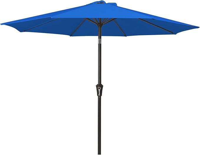 MEWAY 9ft Patio Umbrella Outdoor Table Umbrellas with Push Button Tilt and Crank, Market Umbrella 8 Sturdy Ribs for Deck, Garden, Pool and Backyard, Blue