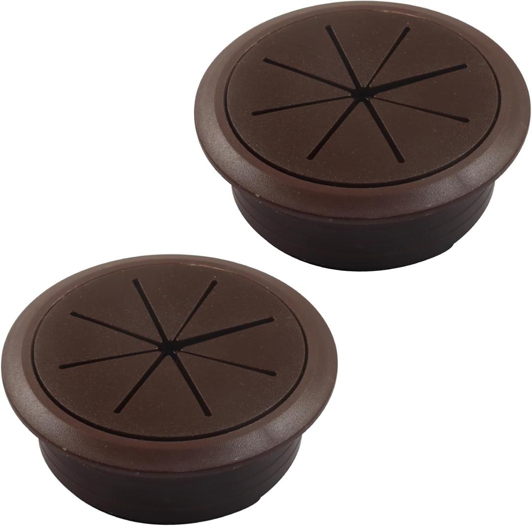 2-3/8" (60 mm) Desk Cable Grommet Hole Cover Kit Brown - Detachable ABS Plastic Cord Organizer for Office & Home Table(2 Pack)
