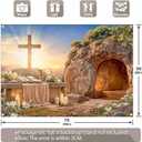 Fabric 7x5ft Easter Jesus Empty Tomb Photography Backdrop He is Risen Christ Cross Resurrection Holy Light Stone Background Christian Church Party Decorations Photo Props