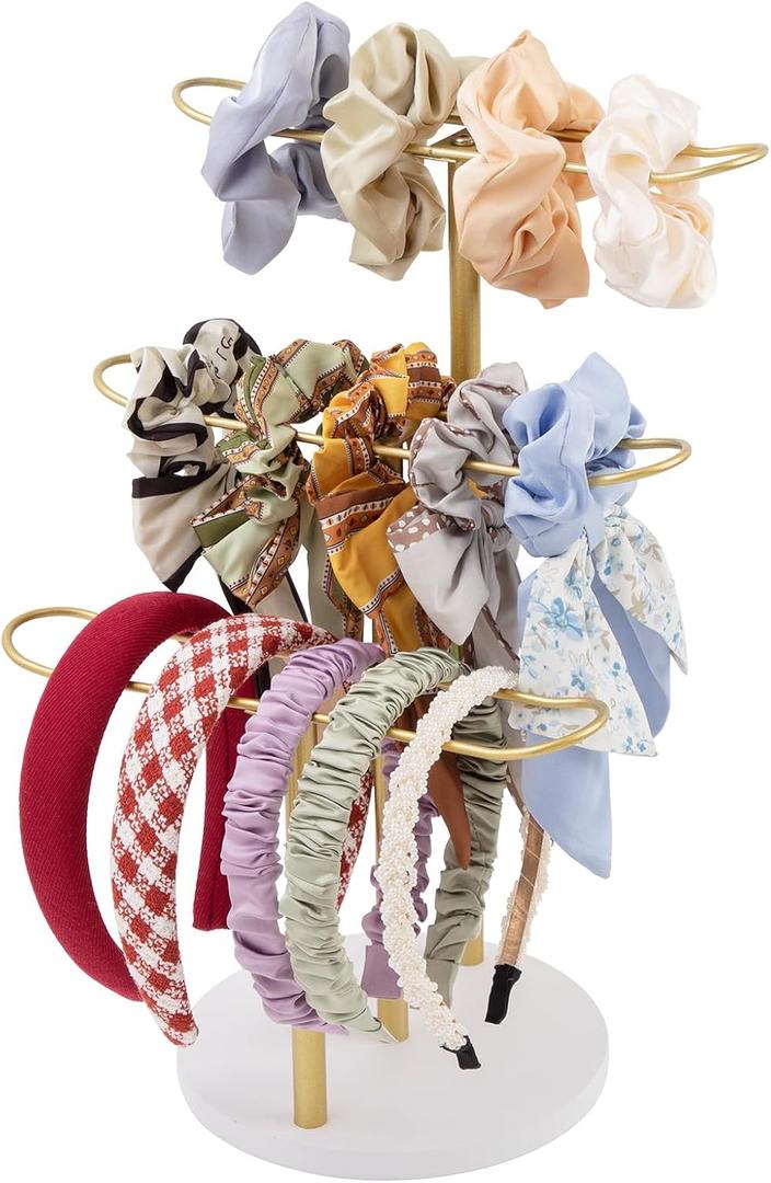 MoyRetty 3-Tier Headband Holder Organizer, Jewelry Metal Hair Hoop Display Stand Headband Organizer Storage Hair Ropes Accessories Bracelets Bangles Bedroom College Dorm Decor-Gold