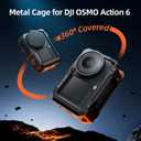AMAZEAR Metal Protective Case for DJI Osmo Action 6 Accessories, Action6 Pro Multifunction Utility Frame Cage, Stronger Aluminum Housing Hard Cover with Soft Silicone Lens Caps, Black