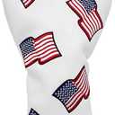US Flag Patriotism Golf Club Head Covers White for Driver, Fairway Hybrid Woods - 4 Options - Synthetic Leather Golf Wood Head Covers Set(D/F/H), Driver Headcover, Fairway Wood Head Cover, Golf Hybrid Head Cover