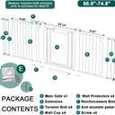Triple-Lock Acrylic Extra Wide Baby Gate 66.95"-74.8", Crystal Clear Transparent Pet Gate for Dogs, Heavy Duty Metal Gate for Doorways, Pressure Mount Child Safety Barrier, Auto Close, White