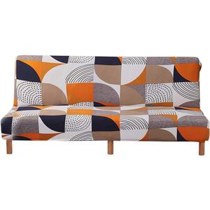 MIFXIN Stretch Futon Cover Armless Sofa Slipcover Elastic Spandex Folding Sofa Bed Couch Cover Printed Washable Furniture Protector for Sofa Without Armrest (Orange Geometry)