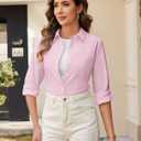 Button Down Shirts for Women Wrinkle Free Oxford Shirt Casual Business Long Sleeve Solid Work Blouse with Pocket (Pink, S)