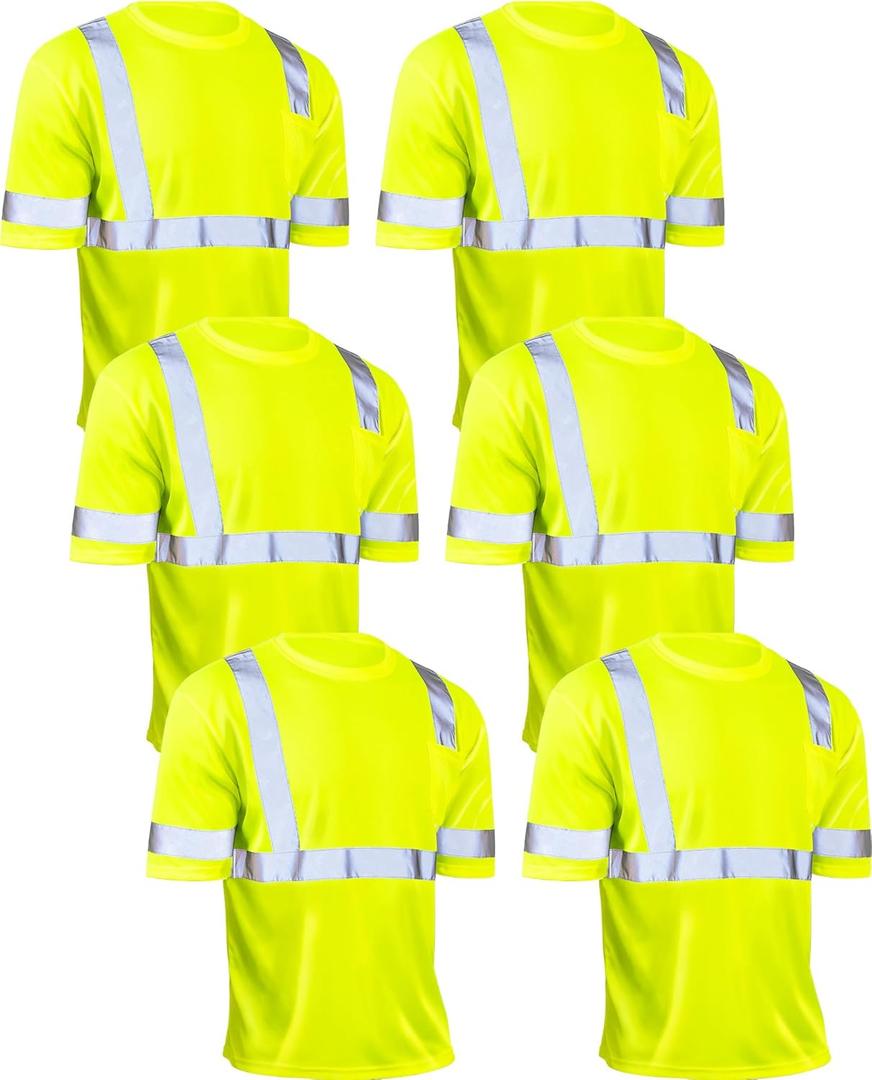 JaGely 6 Pcs Safety Reflective Shirts Short Sleeve Bulk Hi Vis T-shirt High Visibility Construction Work Shirts with Pocket (XX-Large, Yellow)