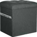 Small Ottoman with Storage, 61L Slim Tall Foldable Ottoman Foot Rest Stool with Thicker Foam Padded Seat. Linen Storage Bench for Bedroom Living Room, 300lbs Weight Support, 17x13x13IN, Gray Black