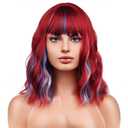 BERON 14 Inches 4th of July Wig Red White and Blue Wigs for Women Short Curly Red White and Blue Flag Wigs with Bangs for Daily Party Hairnet nclude
