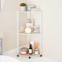Bathroom Countertop Organizer, 3-Tier Corner Vanity Organizer, Stainless Steel & PVC Panel, Waterproof & Adjustable Floor Standing Storage Shelf, Makeup Counter Tray for Bathroom, Kitchen (White)