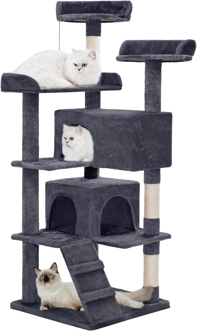 Made4Pets Cat Tree 54in Cat Tower for Indoor Cats Kitten Tree Multi-Level Cat Tree with 2 Condo Furniture Activity Center with Scratching Posts Funny Toys Kittens Pet Play House, Dark Grey