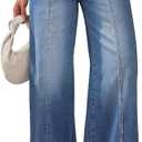 Trendy Queen Women's Wide Leg Baggy Jeans - High Waisted Relaxed Fit Pants, Super Soft Stretch Denim with Front Seam (14, Blue)