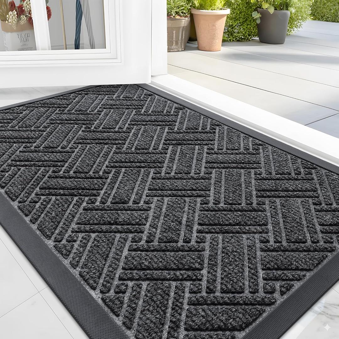 OLANLY Indoor Outdoor Mat, Sturdy Natural Rubber Floor Mat, Non Slip Low Profile Waterproof Doormat, and Stain Front Door Mats, Easy Clean Patio Entrance Mat, 48''x32'', Grey