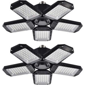 2 Pack LED Garage Lights, 120W Deformable LED Garage Ceiling Light with 5 Adjustable Panels, 12000LM E26 Shop Lamp for Basement, Barn, High Bay, Store (2 Pack)
