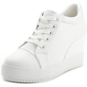 Women Wedges Sneakers with Hidden Heel Ankle High Platform Walking Shoes Fashion Bride Wedding Shoes (7.5, White-3" Heel-height)