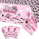 Tiamon 3 Pieces Cow Birthday Party Tablecloth Decorations 108 x 54 Inches Plastic Pink Cow Print Table Cover Farm Animal Table Cloths for Farmhouse Girls Happy Birthday Baby Shower Party Supplies