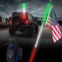 Xprite 1PC 5FT Green White Red Spiral LED Whip Lights with Built-in Spring Base, Safety Lighted Antenna Whip w/American Mexico Flag, Compatible with SXS ATV UTV Polaris RZR Truck Jeep