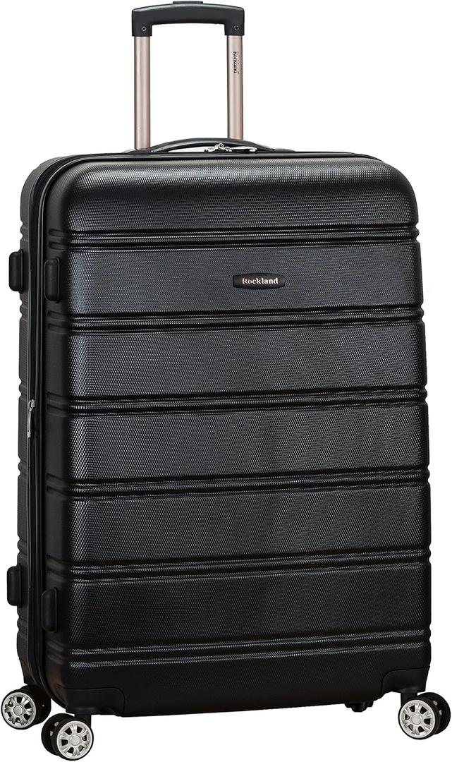 Rockland Melbourne Hardside Expandable Luggage with Spinner Wheels, Black, Checked Large 28"