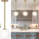 Bagood 6" Globe Pendant Light Gold Mid Century Pendant Light Globe Pendant Lights Kitchen Island Brushed Brass Finished with Milk Glass Lampshade Adjustable Ceiling Light Fixtures for Kitchen