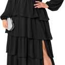 EYWOL Womens Plus Size Floral Tiered Ruffle Long Sleeve Evening Party Wedding Guest Dress (Black, M)