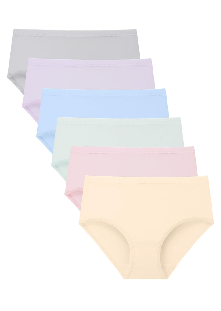 BAMBOO COOL Girls Underwear Breathable Moisture-Wiking Panties Lightweight Soft Solid Color Briefs 6 Pack, 6-14Y