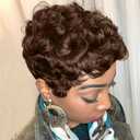 MOONSHOW Short Pixie Wigs for Black Women Auburn Red Short Pixie Cut Wig Synthetic Haircut Wig Natural Wigs for Black Women Auburn Red Curly Wigs for Women