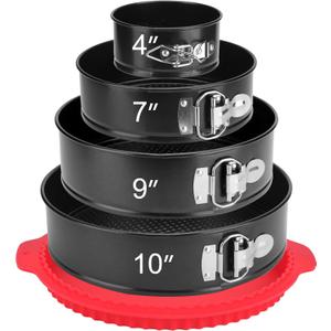 Springform Pan Set of 4, 4/7/9/10inch Cake Pans with Leakproof Silicone Protector, Non-Stick Leak-Proof with Removable Bottom, Cheesecake Pan for Baking, Black
