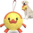 QDAN Soccer Ball with Straps, Interactive Dog Toys for Tug of War, Puppy Birthday Gifts, Medium & Large Dog - Duck (8 Inch) (Large Size 3, Yellow-Duck)