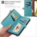 XcaseBar Compatible with iPhone 17 Pro 6.3" Wallet case with Zipper Credit Card Holder RFID Blocking,Flip Folio Book PU Leather Phone case Shockproof Cover Women Men for Apple 17 Pro case Blue Green