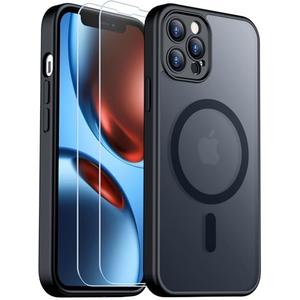 SPIDERCASE Designed for iPhone 12 Pro Max Case, Magnetic Translucent [2 Tempered Glass Screen Protector] Anti-Fingerprint Anti-Scratch for iPhone 12 Pro Max, Black