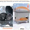 Rockever Waterproof Cat House for Outdoor Cats, Insulated Outdoor Cat House with Soft Mat, Elevated Feral Cat House Outdoor Indoor, Safe Escape Door, Spacious and Clean Easily(M,Grey with Mat)