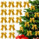 12 Pcs 2025 Christmas Metal Bow Ornaments Bulk for Christmas Tree Garland Wreath Fireplace Vintage Gold Bow Ornaments Indoor Outdoor Home Xmas Party Decorations