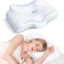 Ergonomic Memory Foam Cervical Pillow for Neck and Shoulder Pain Contour Pillow with Adjustable Dual Heights, Breathable Pillowcase, Orthopedic Support for Side Back Stomach Sleepers White
