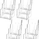 MaxGear Acrylic Brochure Holder, 4 Inch Wide 3 Tier Literature Display Stand, Clear Premium Acrylic Pamphlet Holder, Multi Pocket Wall Mount or Countertop Organizer, Office or Home Use, 4 Pack