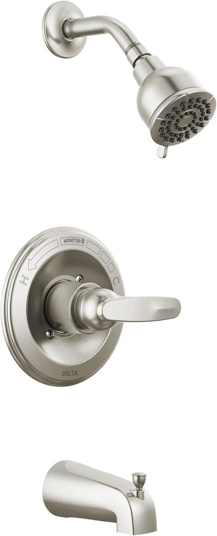 Delta Foundations 13 Series 2-Spray Bathtub and Shower Faucet Set, Brushed Nickel Shower Head and Handle Set, Valve Trim Kit, Stainless BT13410-SS (Valve Not Included) Tub/Shower Faucet