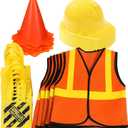 Gejoy 48 Pcs Kids Construction Birthday Party Supplies Kids Construction Hats and Vests Worker Costume Role Play Tote Bag and Traffic Cones for Excavator Dress up Cosplay Party Decorations