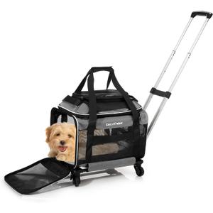Airline Approved Top-Expanding Pet Carrier on Wheels- Rolling Carrier- Designed for Dogs & Cats- Extra Spacious Soft Lined Carrier! 18x11x11 (Original Mesh Sides) (Grey)