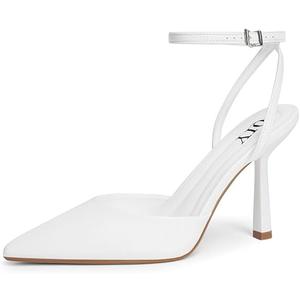 QIY Closed Toe Ankle Strap Heels Women Pumps Pointed Toe Heeled Sandals for Women Stiletto Wedding Dress Shoes, Size 7