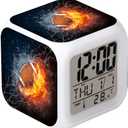 Led Alarm Clock Rugby Football Fire Design Creative Desk Table Clock Glowing Electronic Colorful Digital Alarm Clock for Unisex Adults Kids Toy Birthday Present Gift