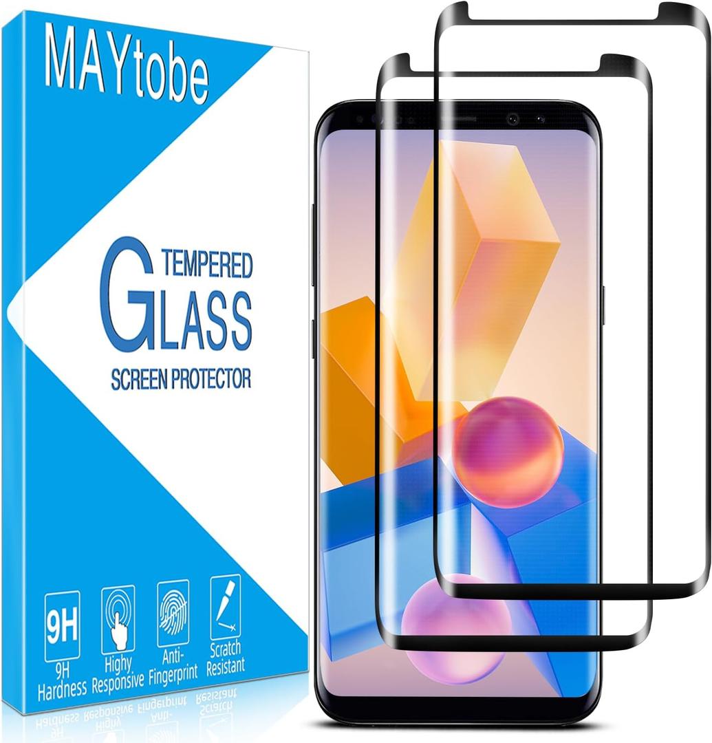 MAYtobe [2-Pack for Samsung Galaxy S9 Plus, Galaxy S9+ Screen Protector Tempered Glass 3D curved, no bubbles, scratch-resistant, easy to install