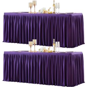 2 Packs Purple Spandex Tablecloths Rectangle Tables 6ft, Stretch Fitted Table Covers for 6 Foot Tables Wrinkle Free Rectangle Table Cloth with Skirt for Birthday Party Events Banquette Baby Shower