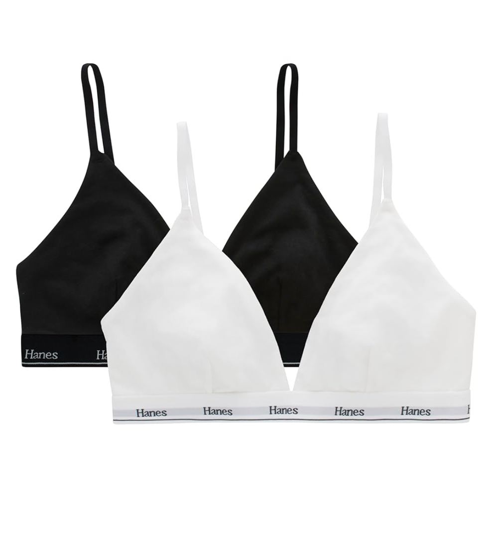 Hanes Women's Originals Triangle Bralette Pack, Breathable Stretch Cotton Bras, 2-Pack XL