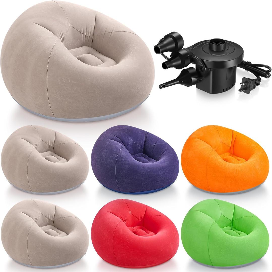 Realspring 6 Pcs Inflatable Bean Bag Chairs for Adults with Electric Air Pump, Blow up Couch Folding Portable Inflatable Couch Lazy Sofa for Outdoor Movie Nights Camping Room (Colorful)