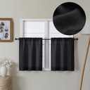 Lecloud Bessie Black Kitchen Curtains 24 Inch Length 2 Pieces, Faux Linen Textured Window Short Curtains, Rustic Tiers Curtain for Living Room Bedroom Cafe Bathroom, Each 30 W x 24 L