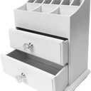 White Wood Cosmetics Organizer Makeup & Beauty Accessories Storage Rack with Drawers for Neat & Organize Storing of Makeup Tools Small Accessories at Home & Office Vanities & Bathroom Counter-top