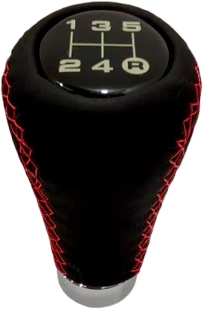 VBT Universal 5-Speed Leather Shift Knob with Boot Cover in Red - Fits Most Manual Transmission Cars (3.63" L x 1.86" W x 1.12" H)